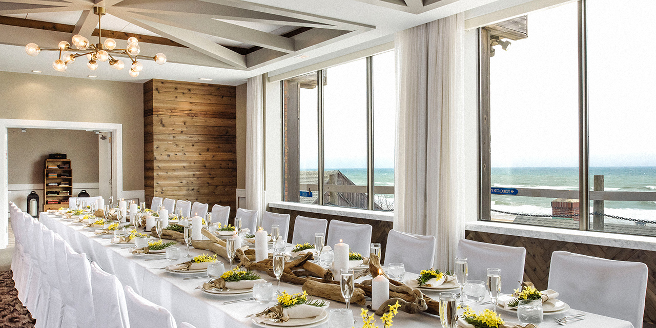 Banquet Hall with table overlooking the ocean