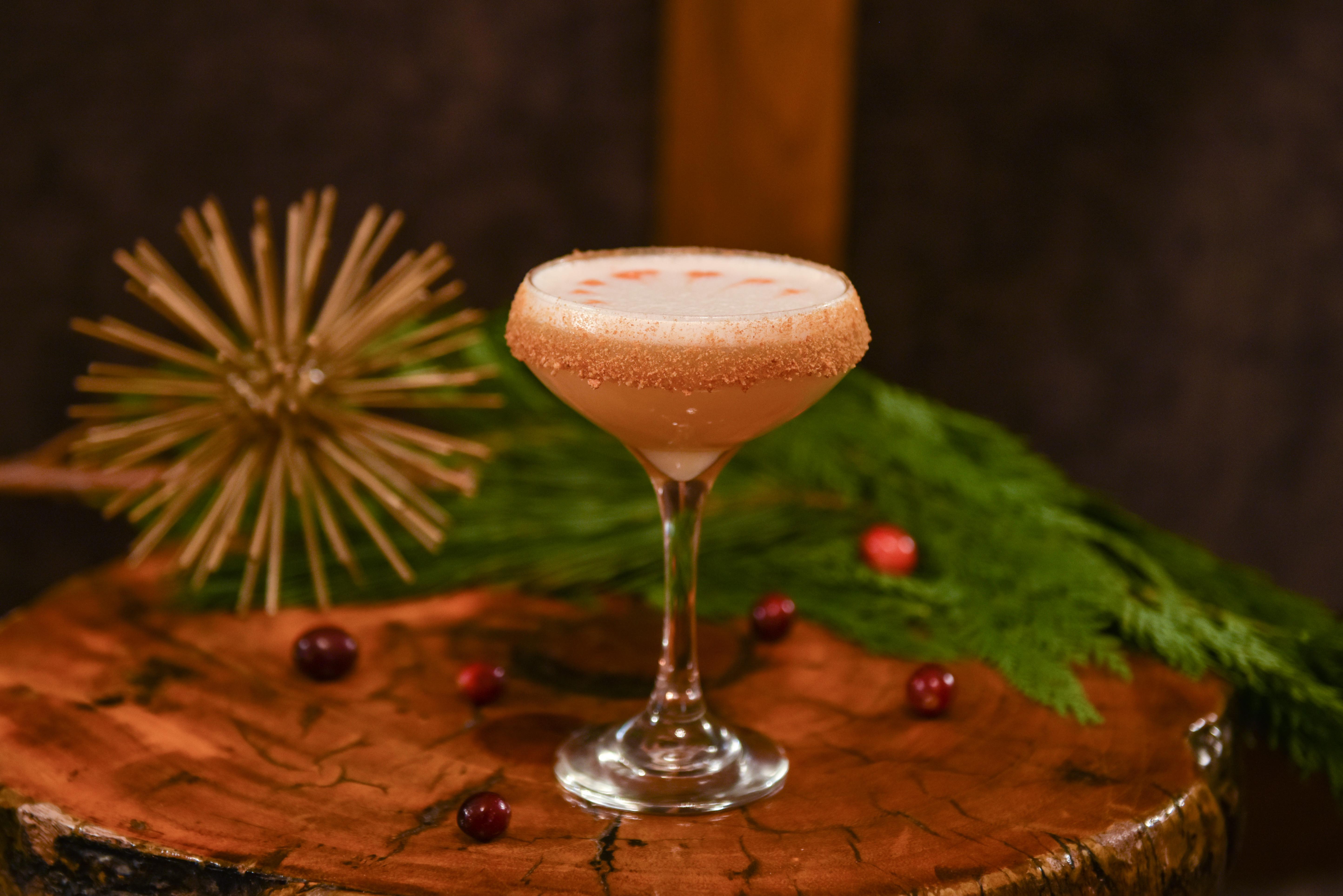 Six Geese A-Laying Mulled wine spiced bourbon, amaretto, egg white