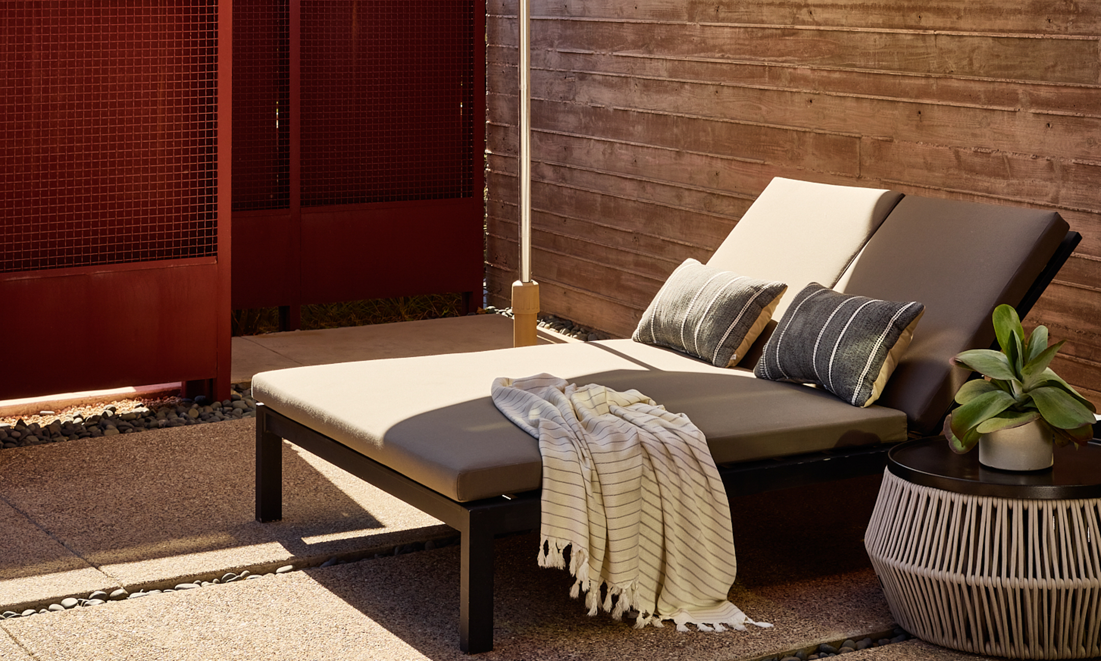 Couples lounge chair on terrace casita outdoor patio.