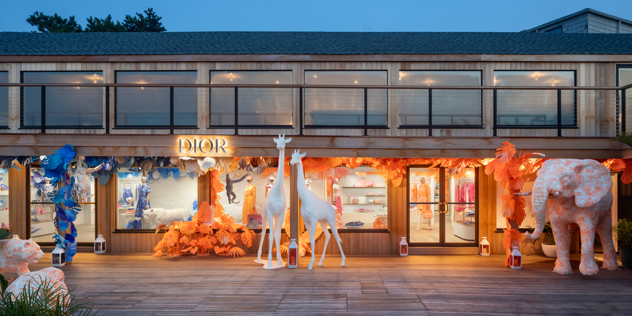 Front entrance to Dior Pop-up shop with Dior designed decor.