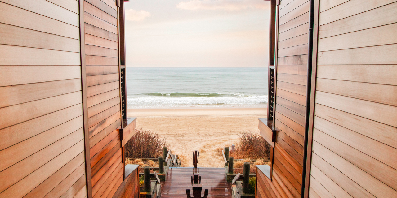Beautiful wooden pathway to the beach from Gurney's Montauk Resort and Seawater Spa.