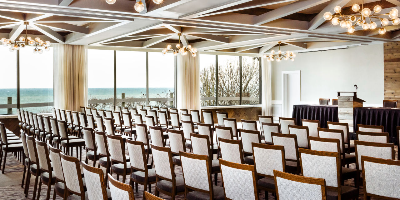 The Great Hall at Gurney's Montauk in a theater setup