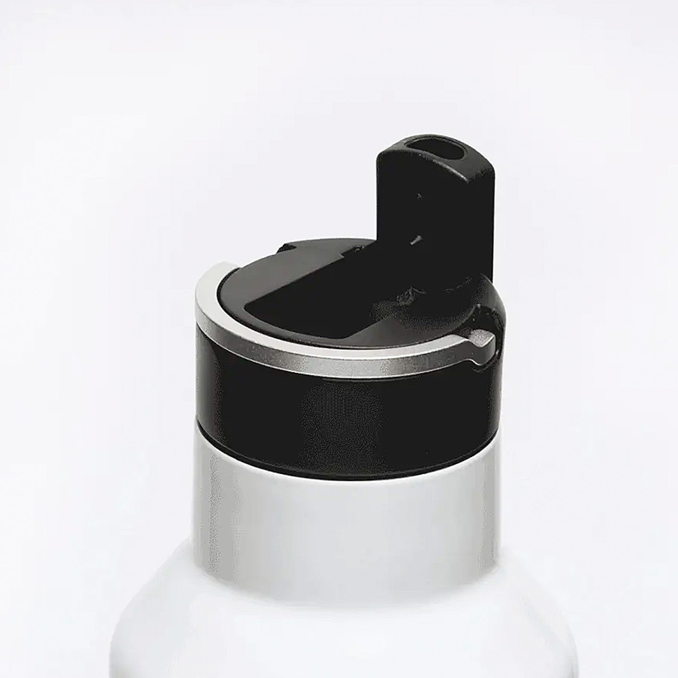 Close-Up of Black Screw-Top Cap on White Corksicle Water Bottle
