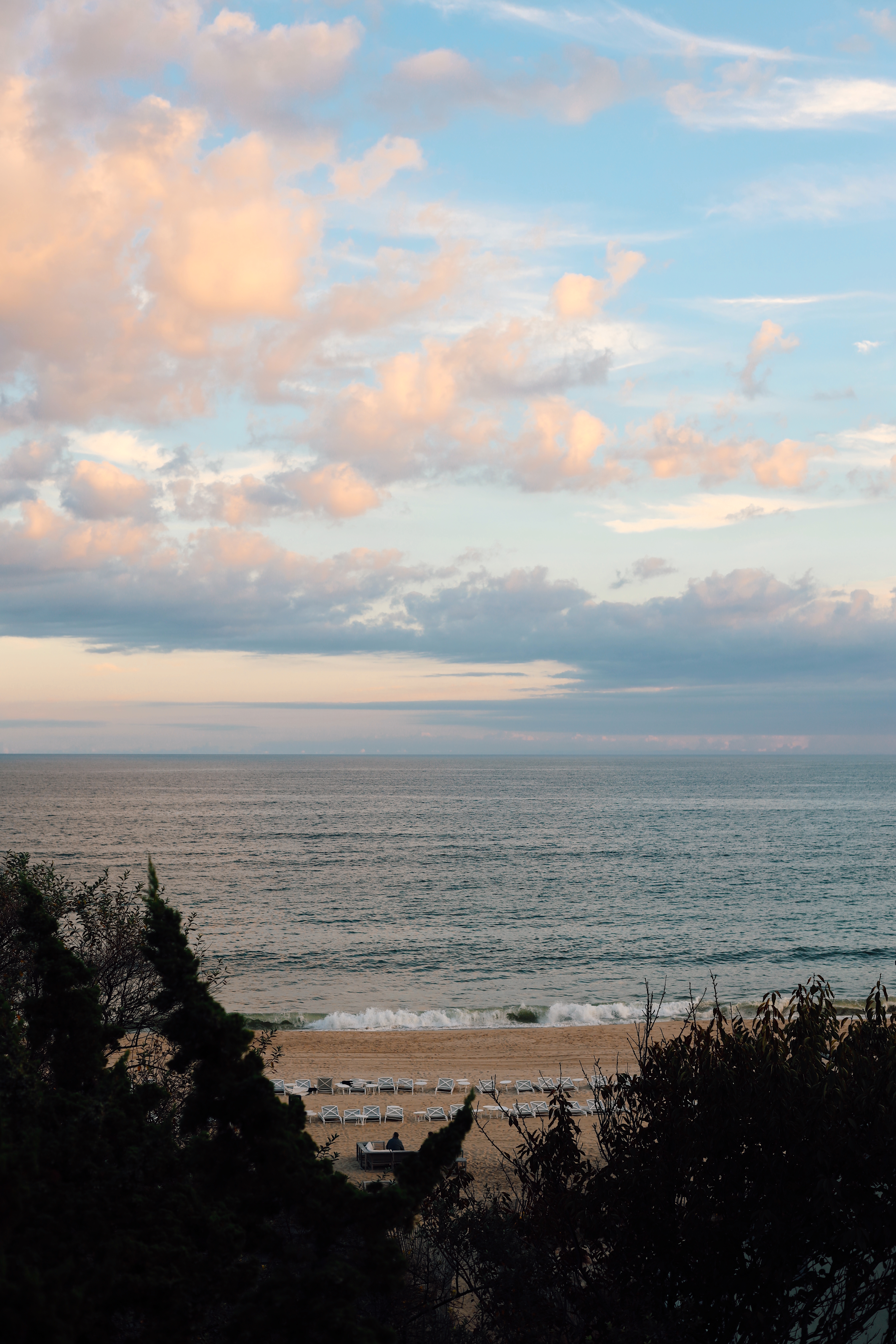 View of the Montauk beach at dusk.