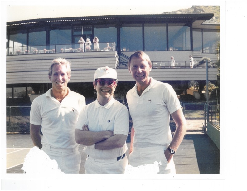 Historical photo of Elton John with the Sanctuary Tennis Pros.