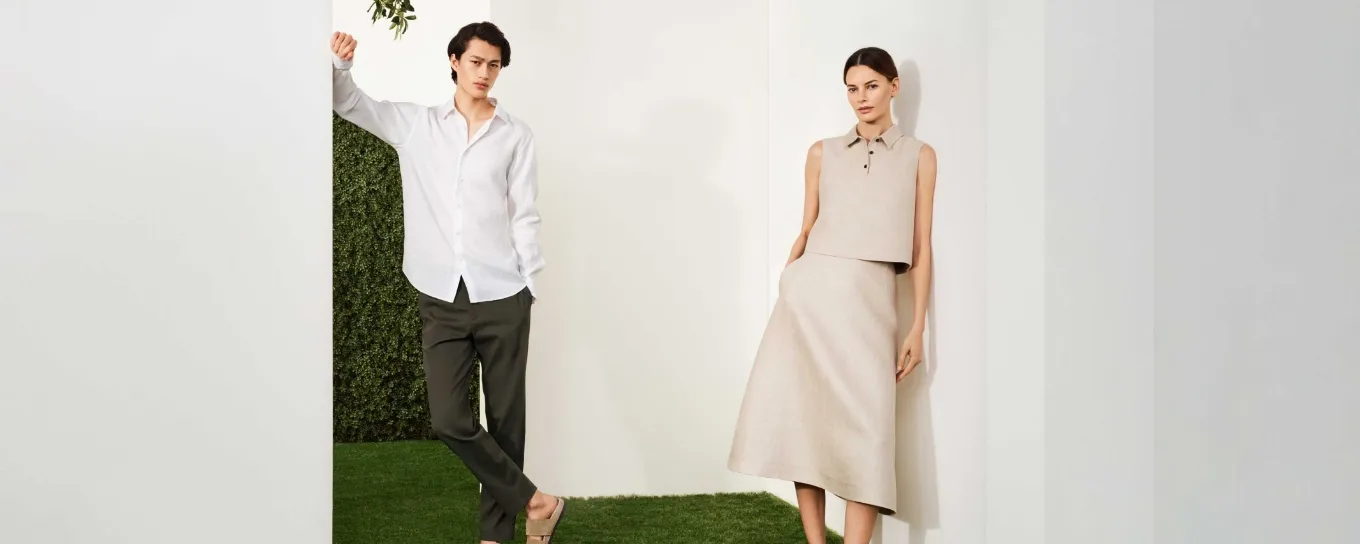 Two models wearing clothing from Theory