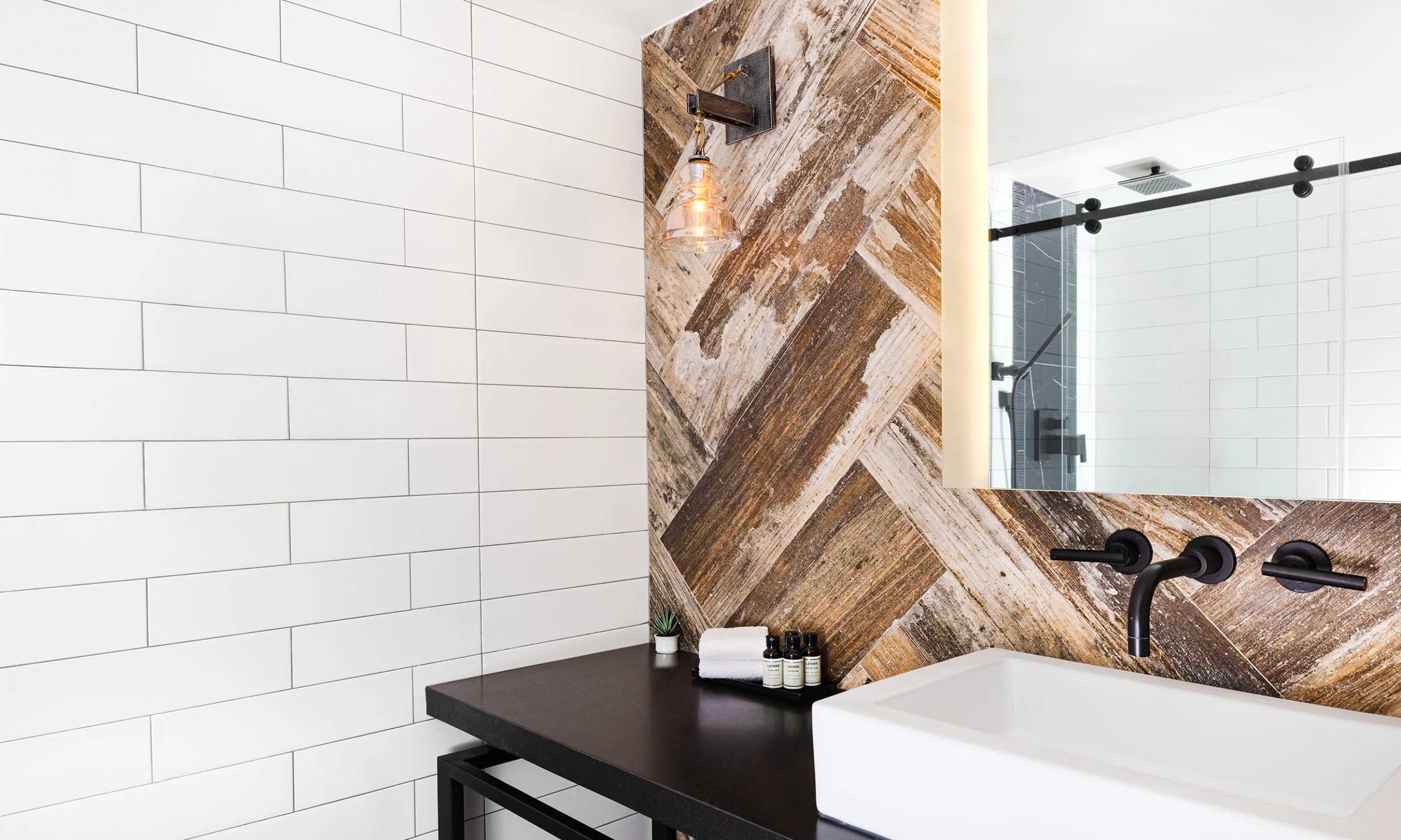 The bathroom in an Oceanfront room at Gurney's Montauk Resort