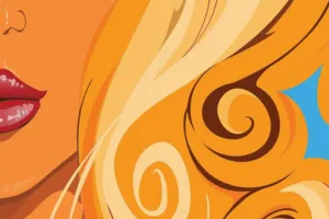 Cartoon illustration profile of woman with blond hair.