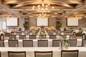 meeting space with tables and chairs 