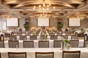 meeting space with tables and chairs 