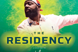 Man in colorful attire with a hat, set against a green background with "The Residency" in bold text. Event dates: July 24-26.