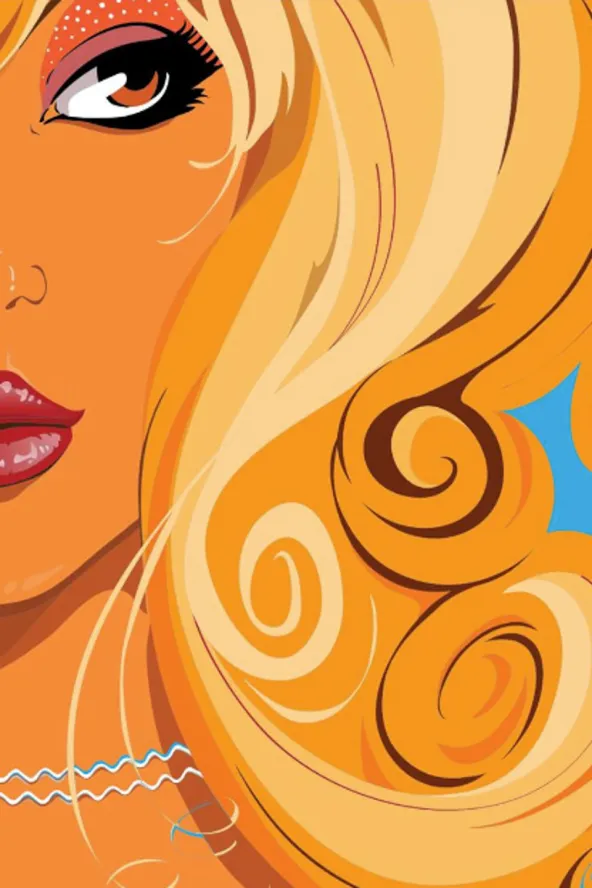 Cartoon illustration profile of woman with blond hair.