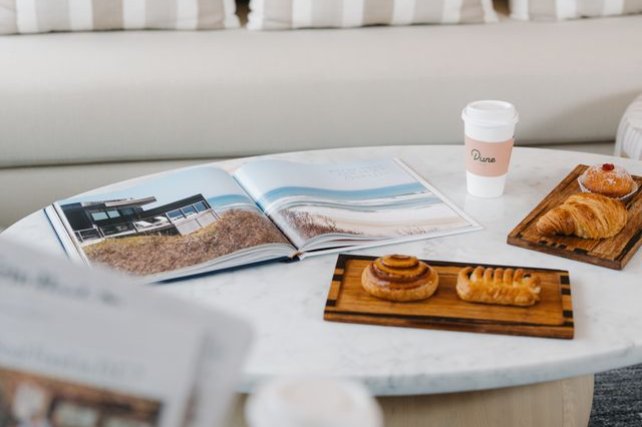 coffee, pastries, and magazines 