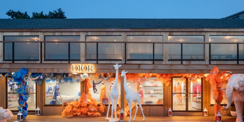 Front entrance to Dior Pop-up shop with Dior designed decor.