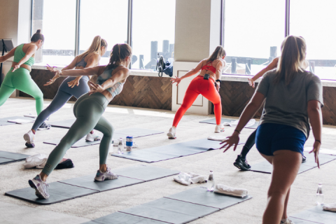 A group of women taking a fitness class at Gurney's Montauk