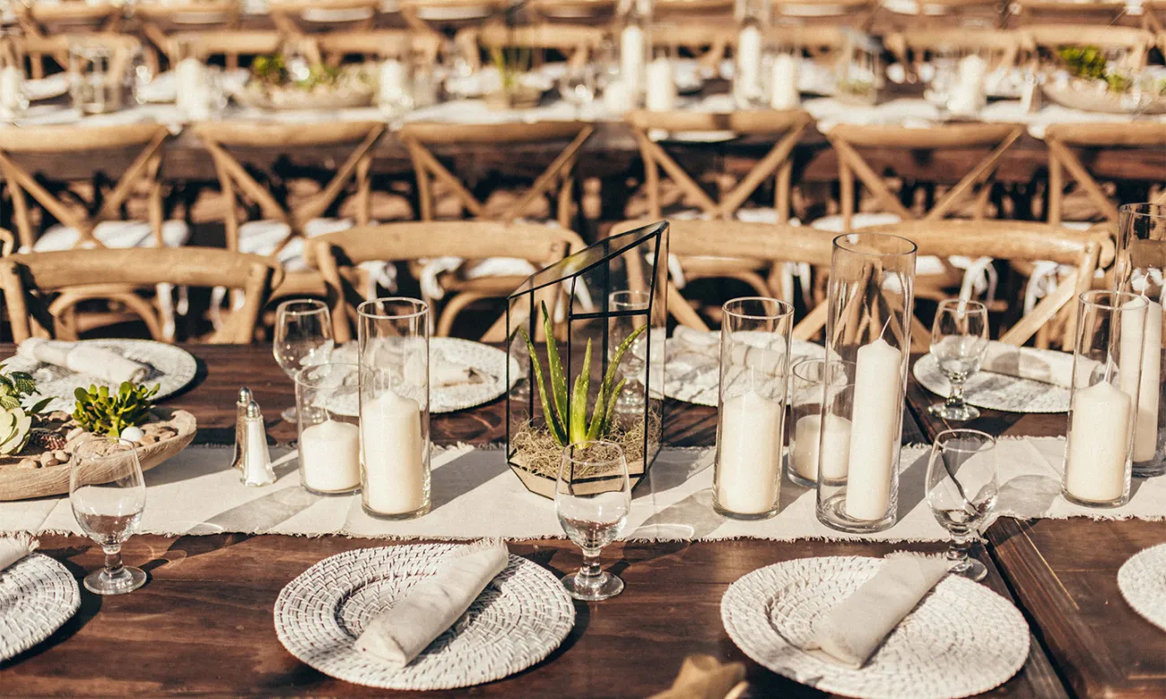 Oceanfront beach club wedding setup at Gurney's Montauk Resort with beachside ceremony space
