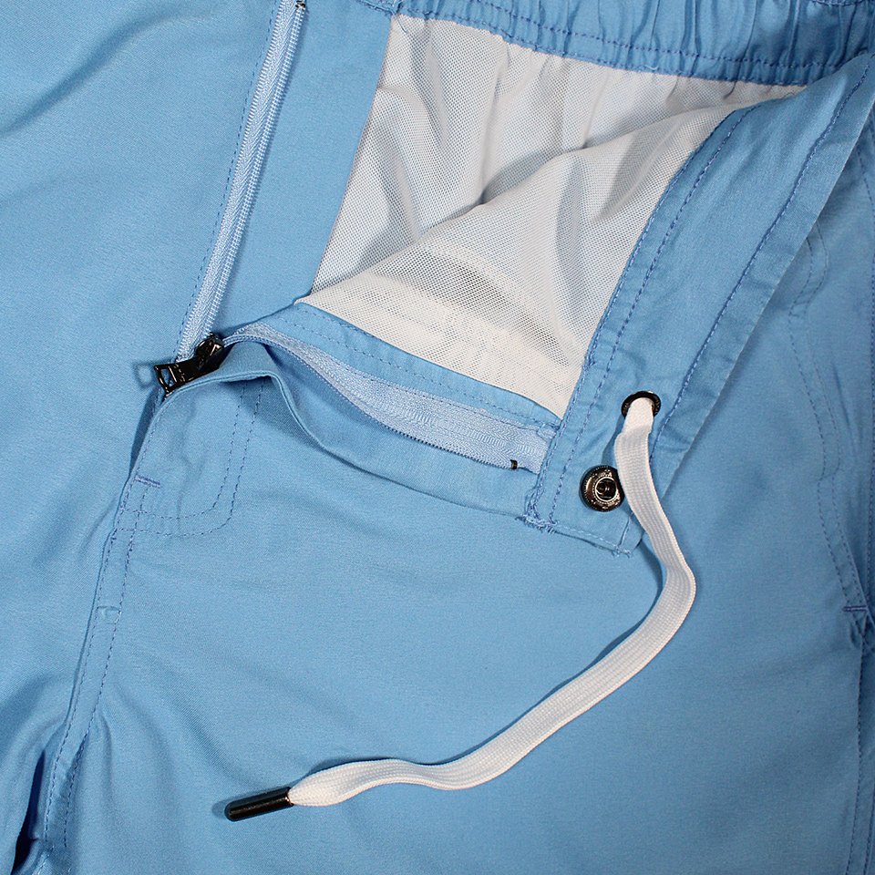 Onia Calder Swim Trunks In Ocean Blue - Close-Up Detail