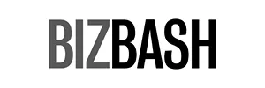 "BIZBASH" logo in bold black lettering on a white background.
