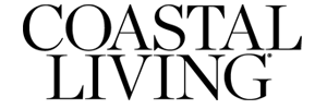 "Coastal Living" written in a bold, modern font with overlapping letters forming a square design.