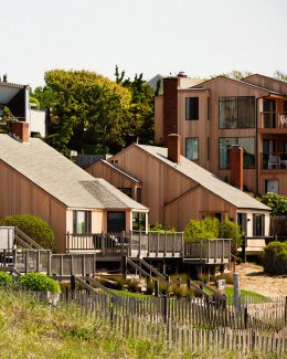 Standalone cottages as viewed from the beach