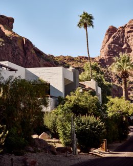 Sanctuary's mountain casitas and suites nestled into the side of Camelback Mountain.
