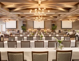 meeting space with tables and chairs 